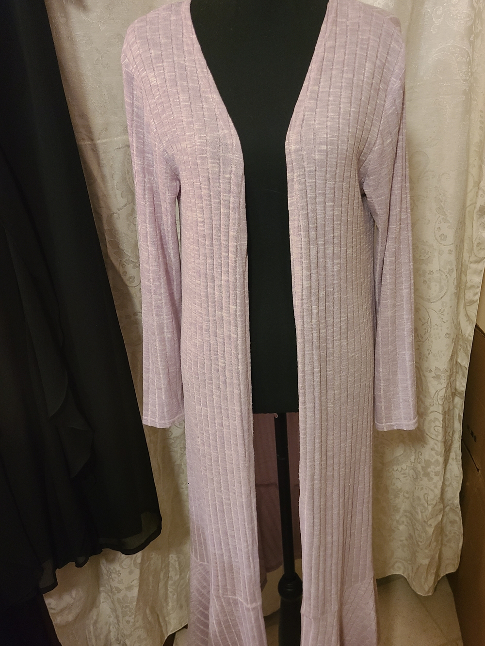Lisa Rinna Collection Lavender Ribbed Long Open-Front Cardigan - Picture 4 of 7